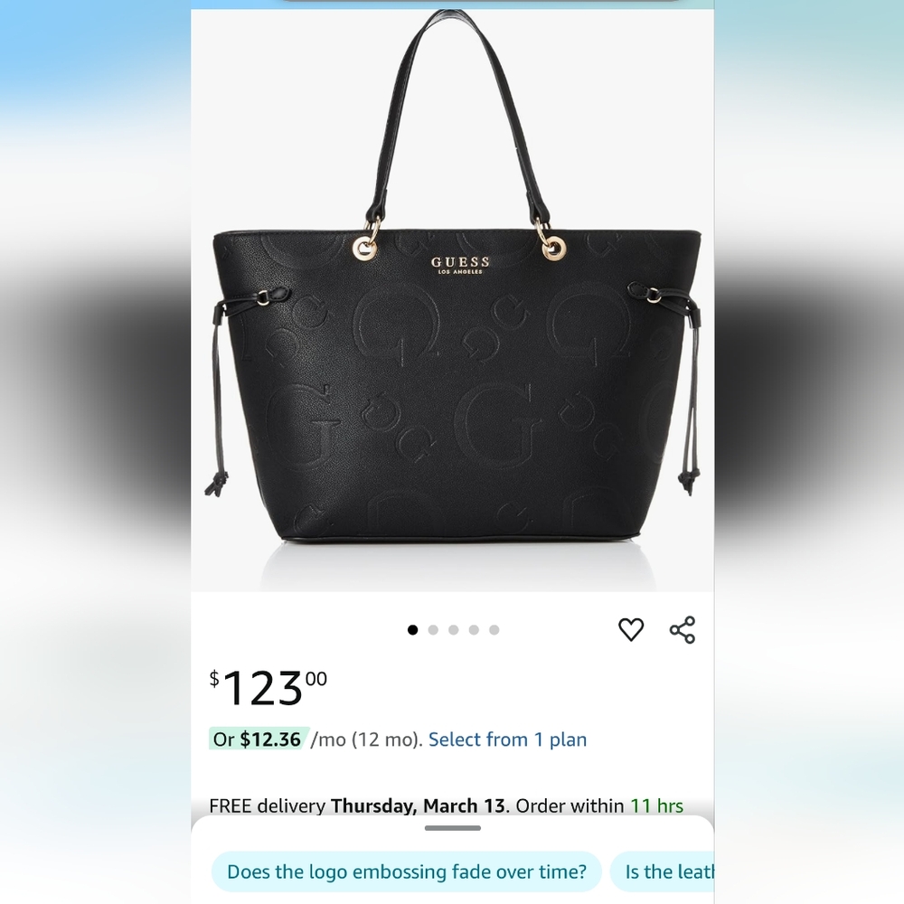 NEW Guess Women's Logo Embossed Zip Bag Handbag Purse Weekender  Black Gold $123